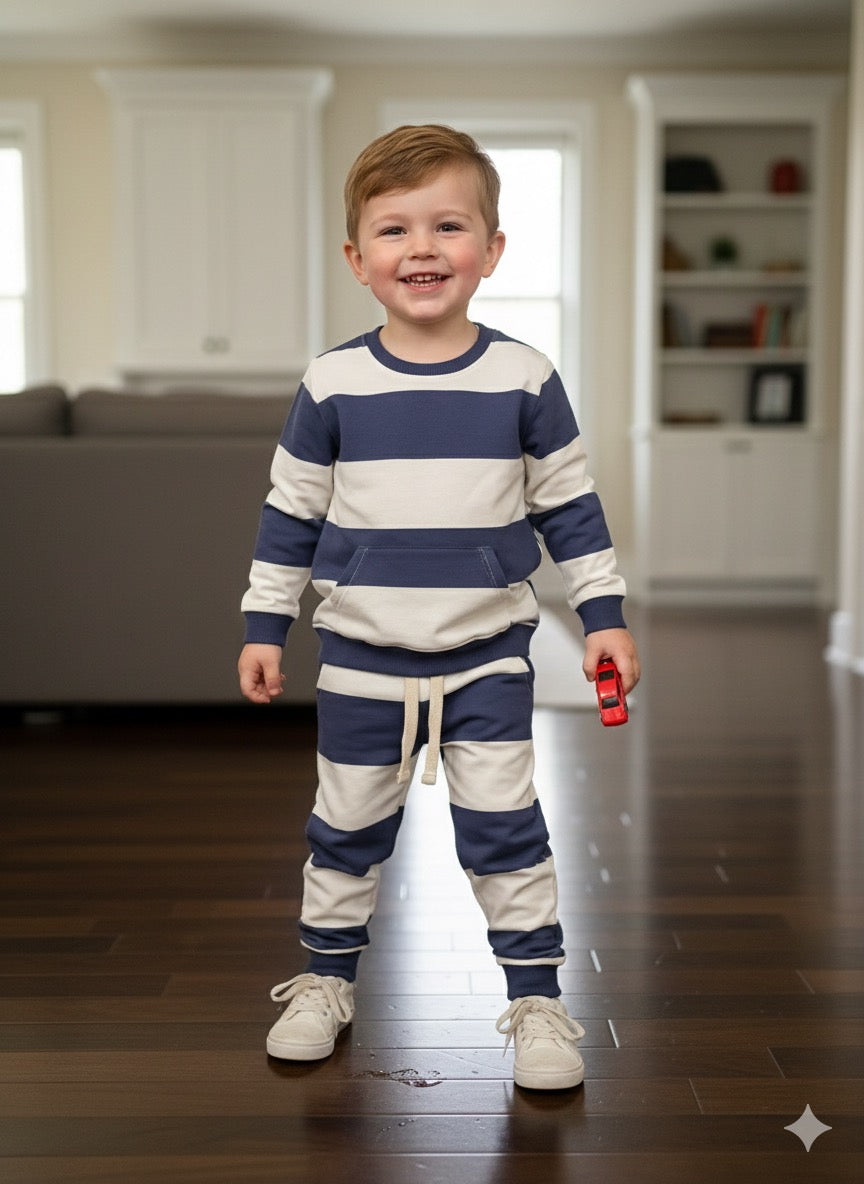 Navy bold stripes Tracksuit for kids