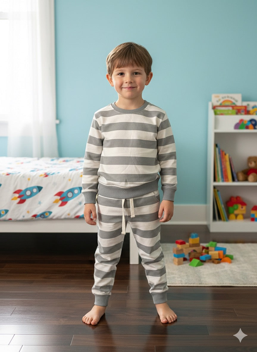 Grey and white stripes Tracksuit for kids