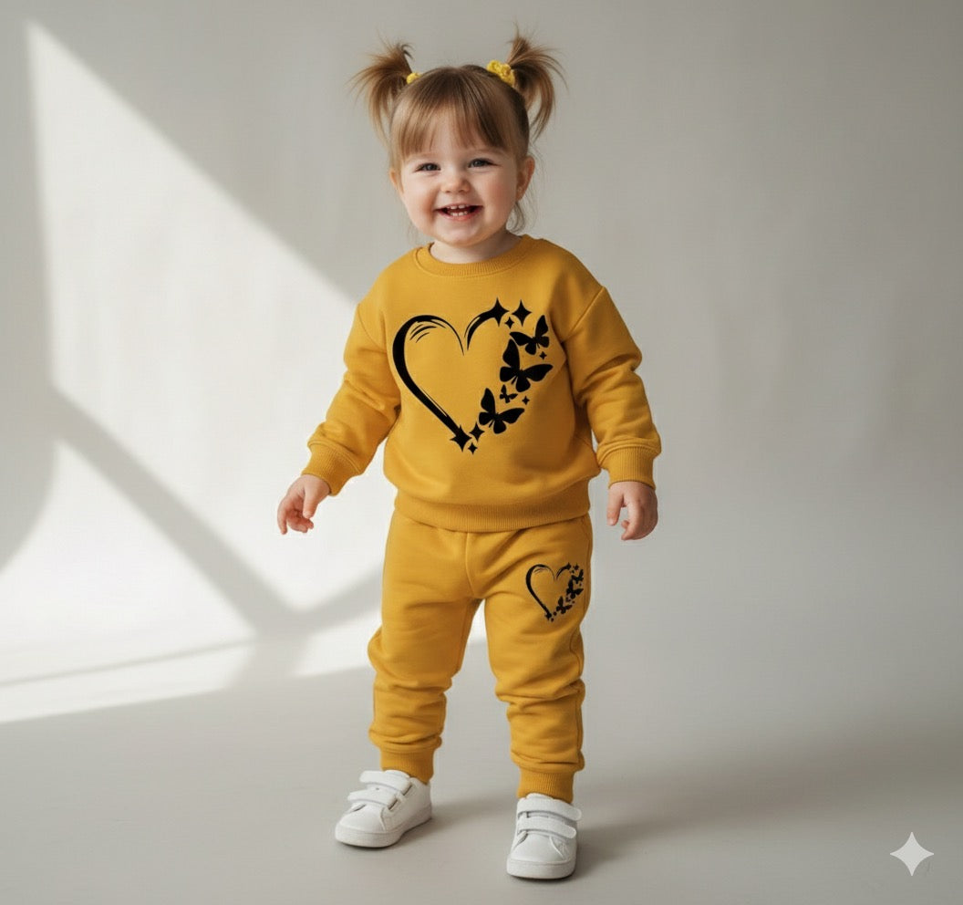 Yellow butterfly heart tracksuit for kids