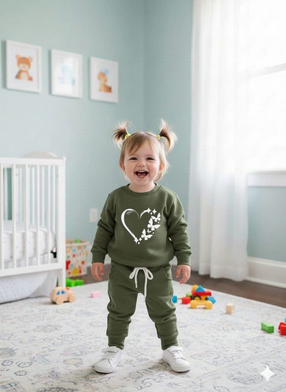 Green butterflies heart tracksuit for kids
