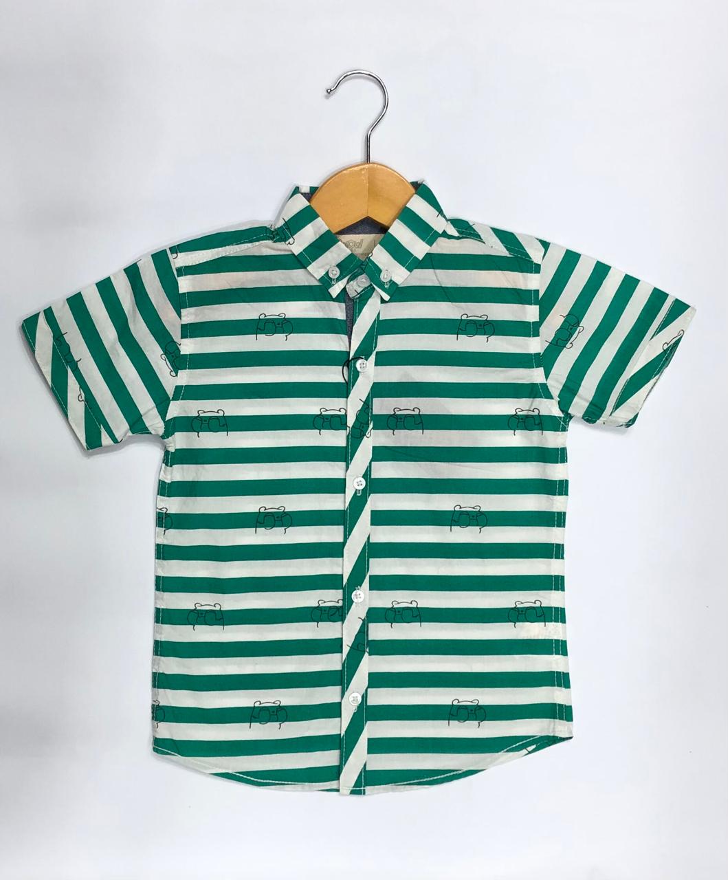 Green and white stripes button down shirt