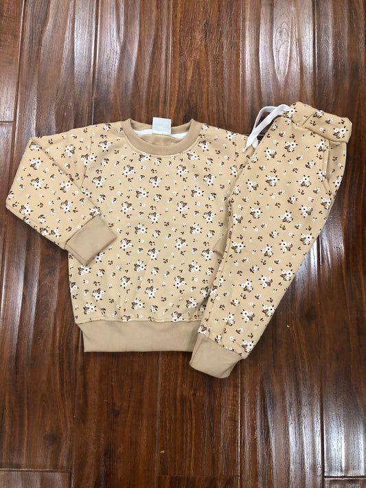 Beige Floral Tracksuit (Fleece)