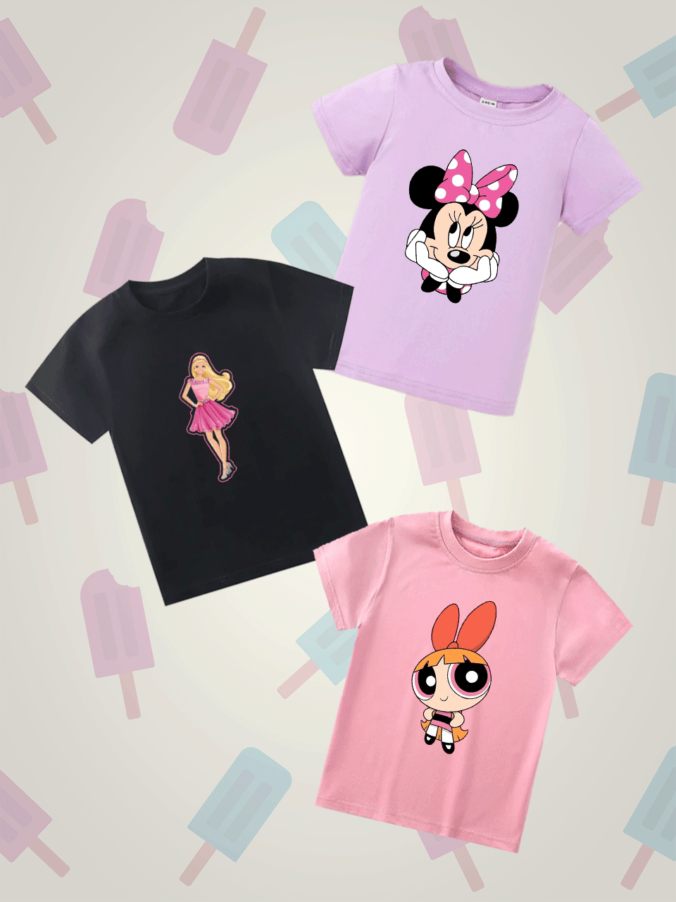 Tshirt Bundle of 3 Summer Tshirts - (Minnie - Barbie - Blossom)