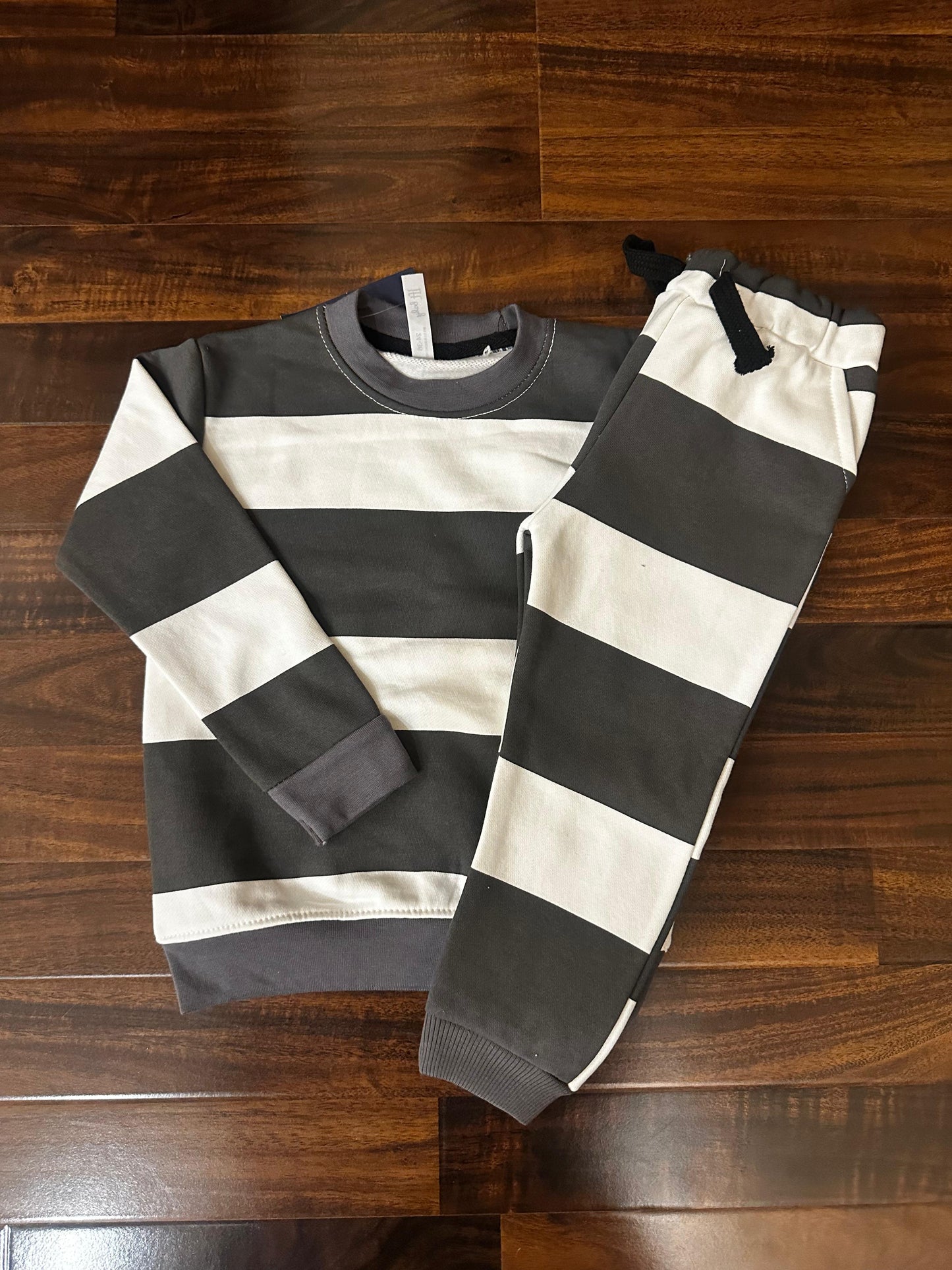 Grey white jumbo stripes Tracksuit for kids