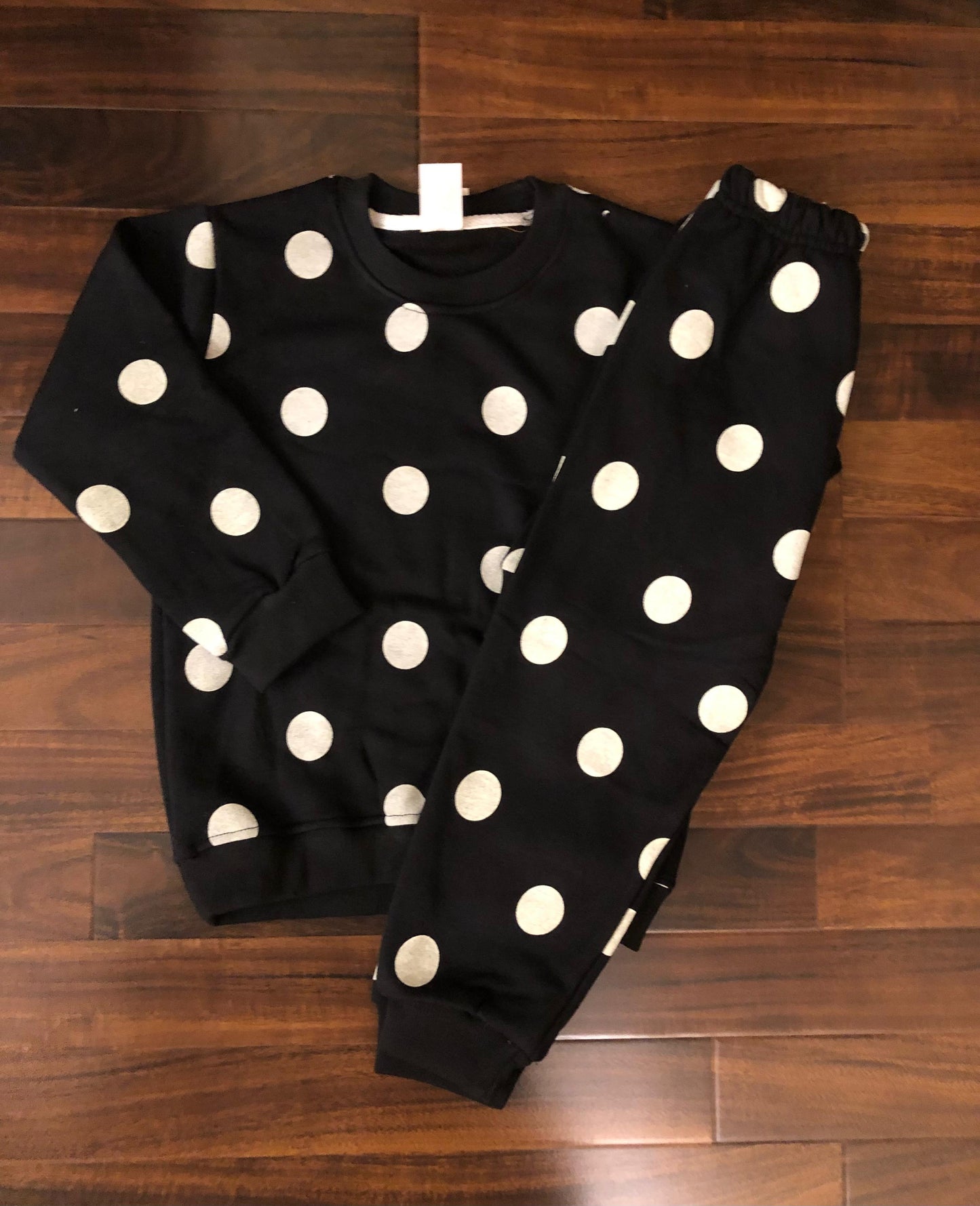 Black polka dots tracksuit for kids
