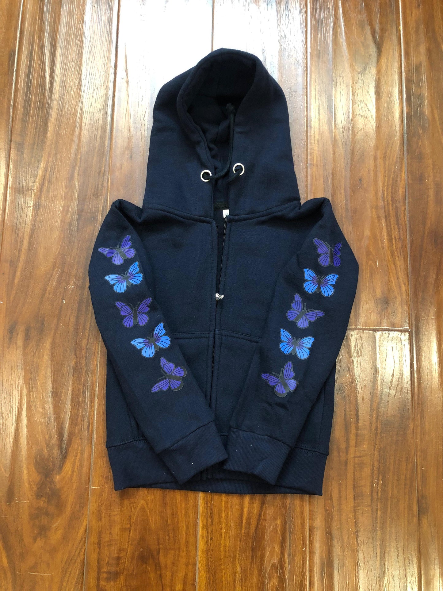 Blue butterfly sleeves zipper hoodie