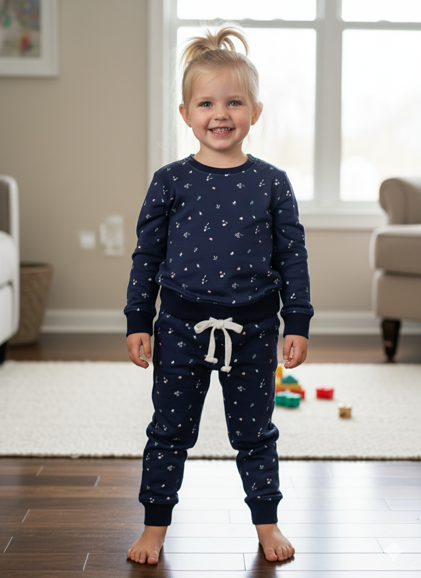 Navy blue mini flowers tracksuit for kids