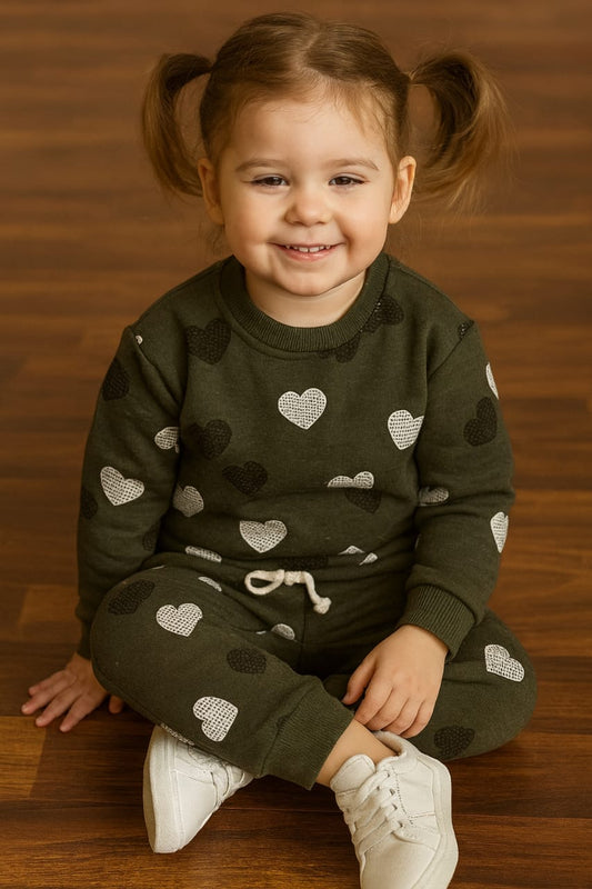 Olive green hearts tracksuit for kids