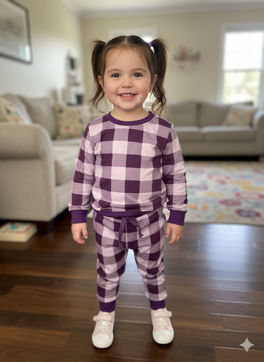 Purple checkered tracksuit for kids