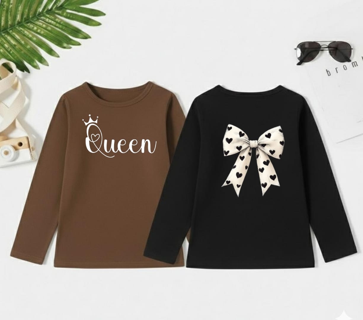 Pack of two Full Sleeves t-shirts ( queen - bow hearts)