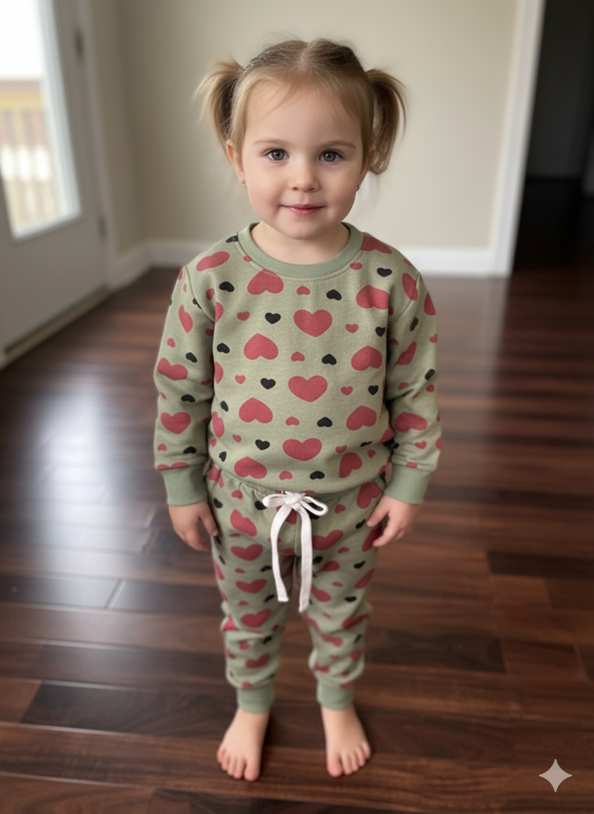 Olive red hearts tracksuit for kids