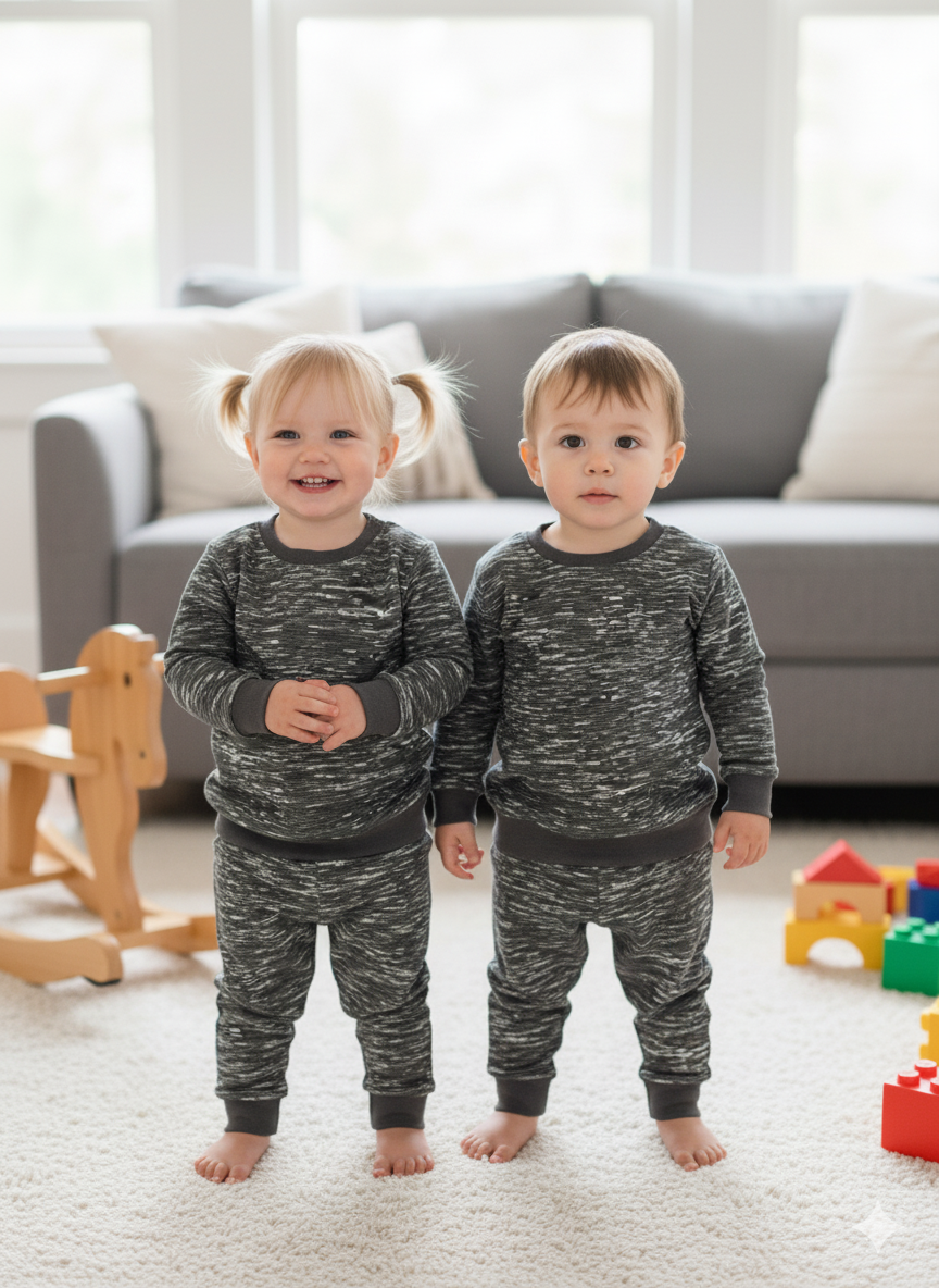 Dark grey texture melange Tracksuit for kids