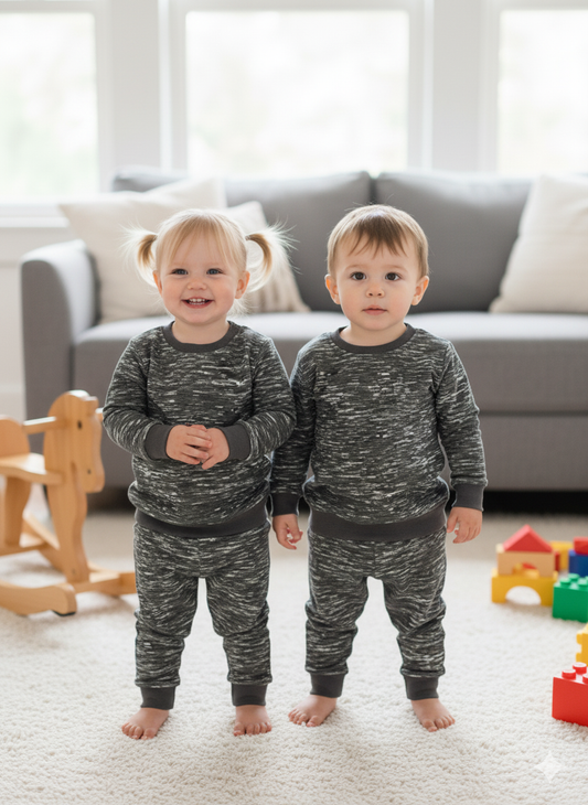 Dark grey texture melange Tracksuit for kids