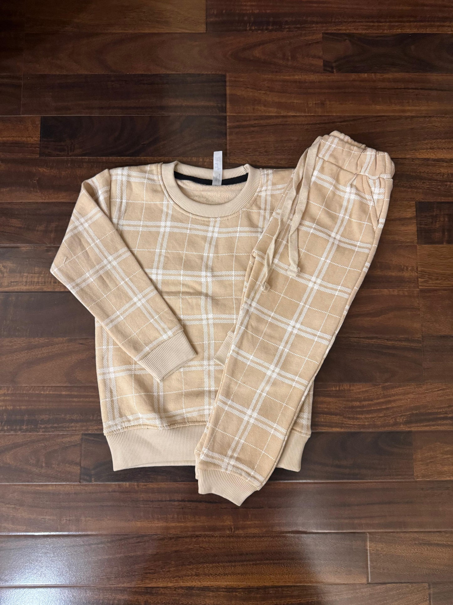 Light brown checkered tracksuit for kids