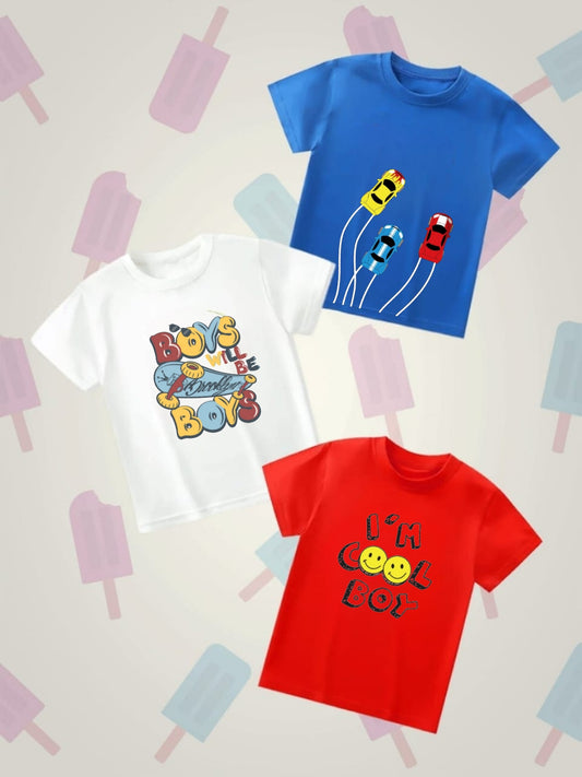 Pack of Three T-shirts for kids (cars - boys will be - cool)