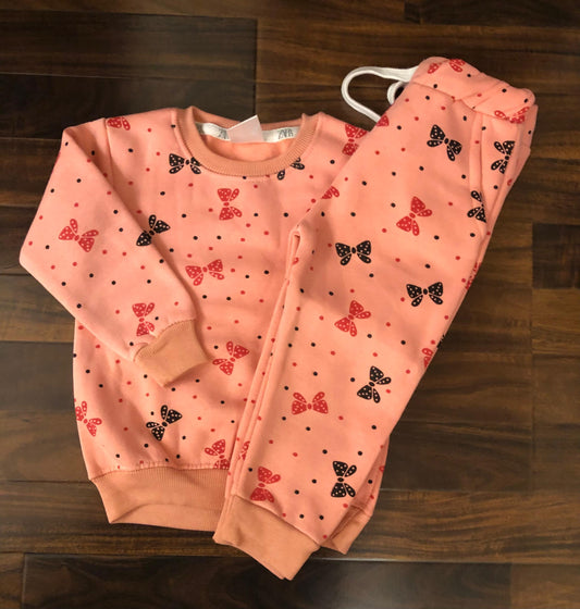 Baby pink bows tracksuit for kids