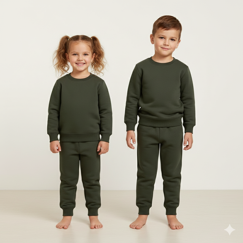 Solid olive green tracksuit for kids