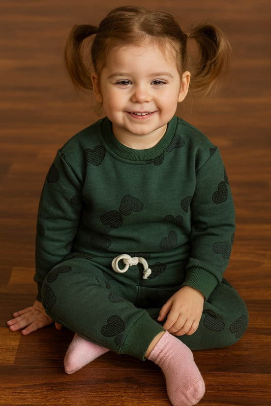Dark green with black hearts tracksuit for kids
