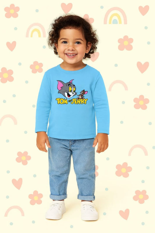 Sky blue full sleeves tom and jerry t-shirt for kids