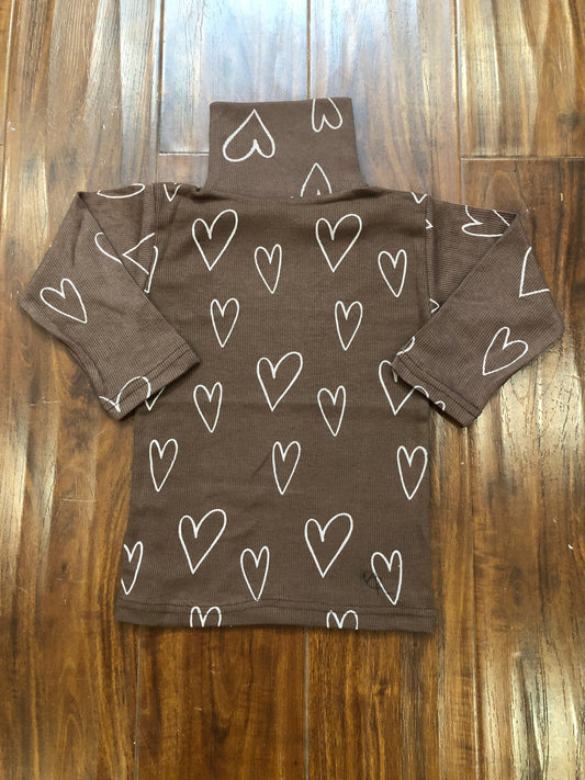 Brown hearts ribbed highneck