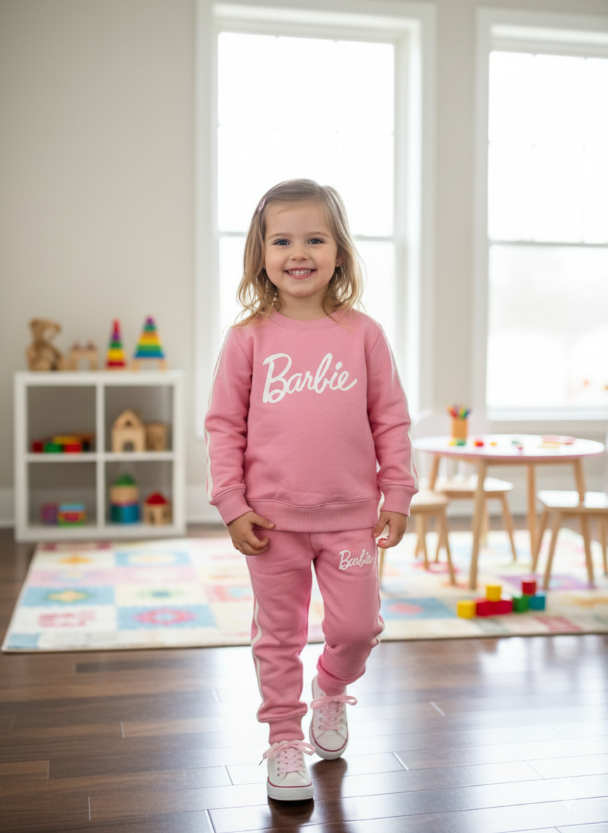 Pink barbie side stripes tracksuit