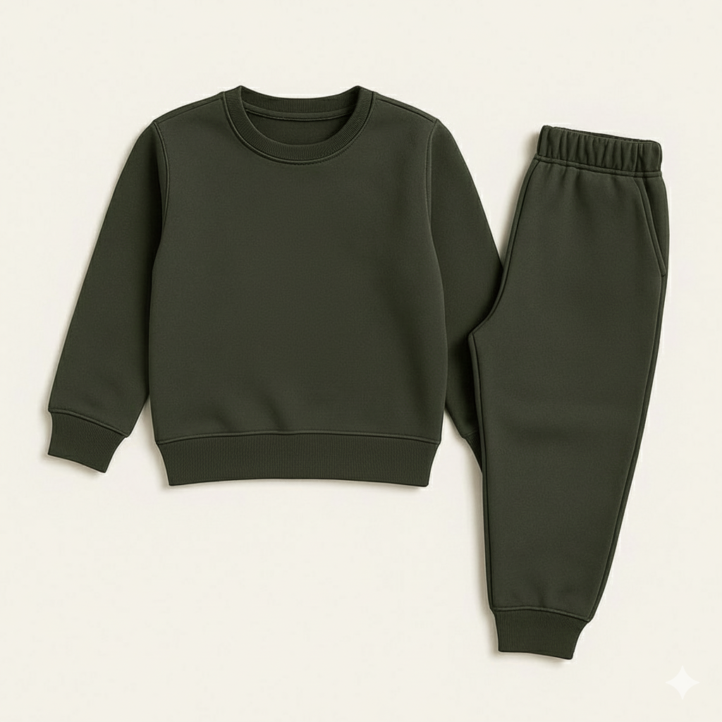 Solid olive green tracksuit for kids