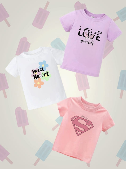 Pack of Three T-shirts for kids (love - supergirl - sweetheart)