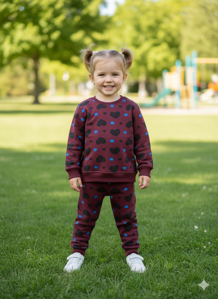 Maroon hearts tracksuit for kids