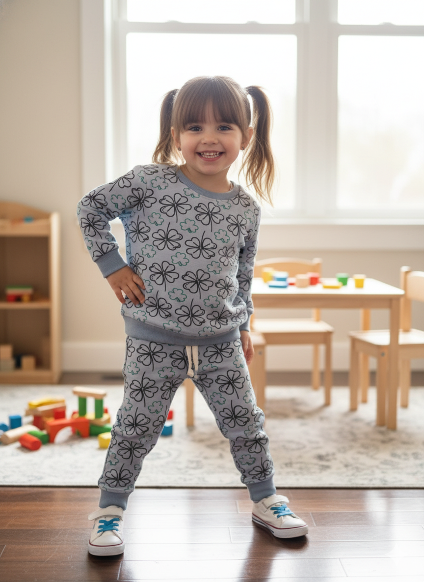 Grey snowdrop flowers tracksuit for kids
