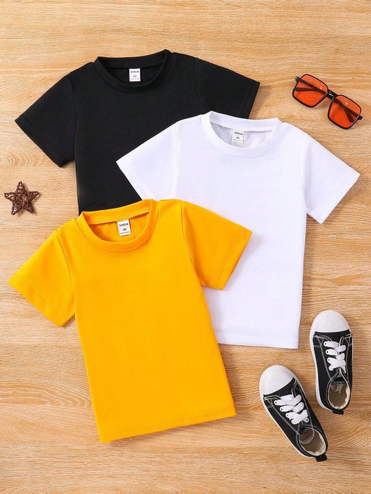 Pack of three plain t-shirts for kids (black-white-yellow)