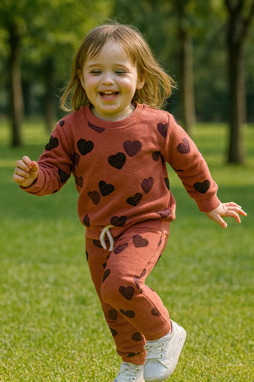Rust color hearts tracksuit for kids