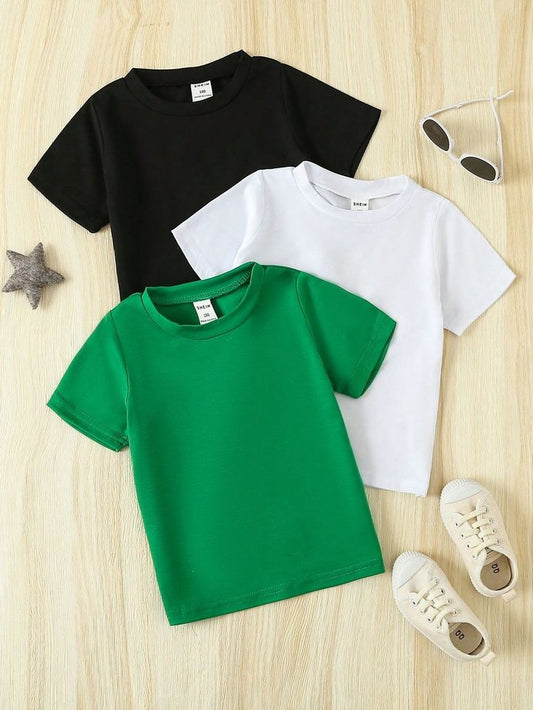 Pack of three plain t-shirts for kids (black-white-green)