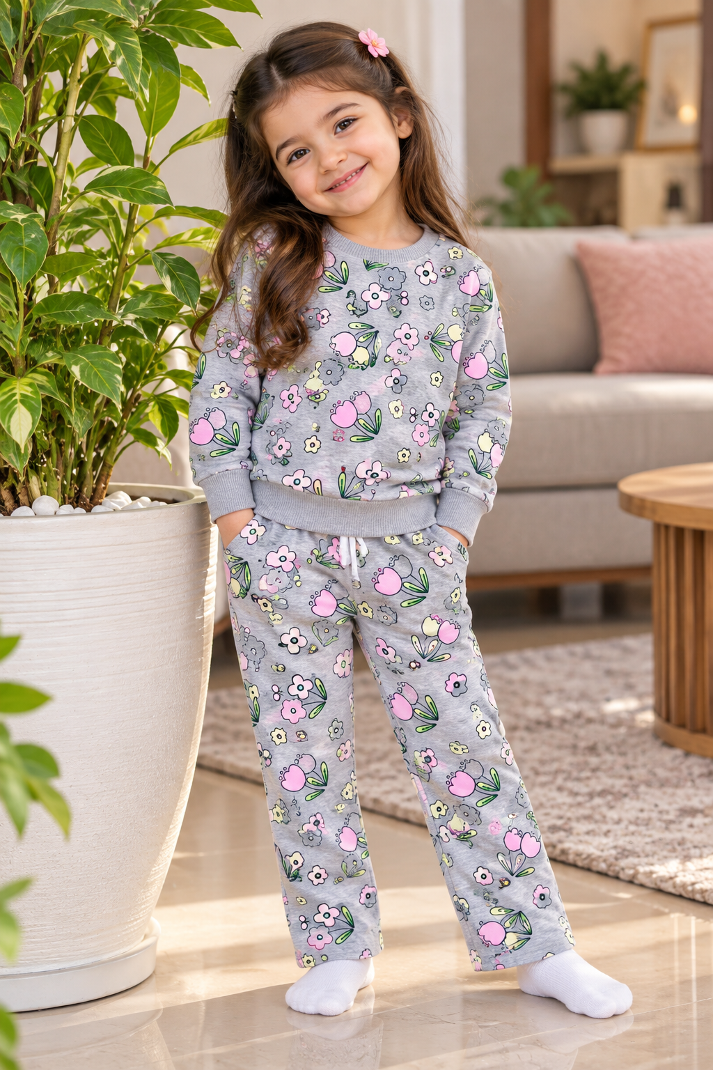 Grey Tiny Tulips Tracksuit