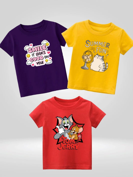 Pack of Three T-shirts for kids (smile - summer fun - tom and jerry)