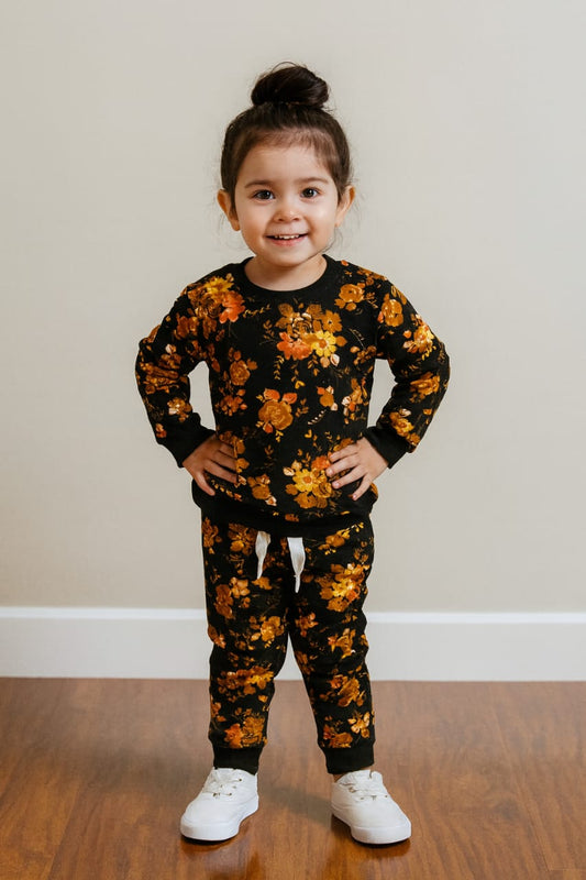 Orange Floral on Black Tracksuit