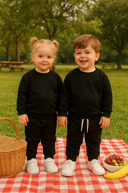 Solid plain black tracksuit for kids