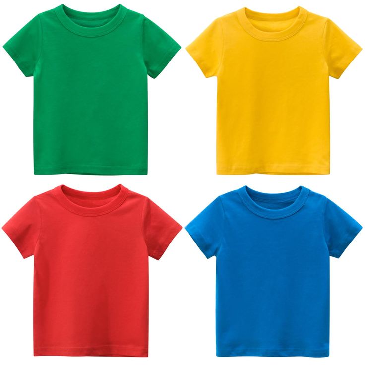 Pack of four plain t-shirts for kids ( green - yellow - red - blue