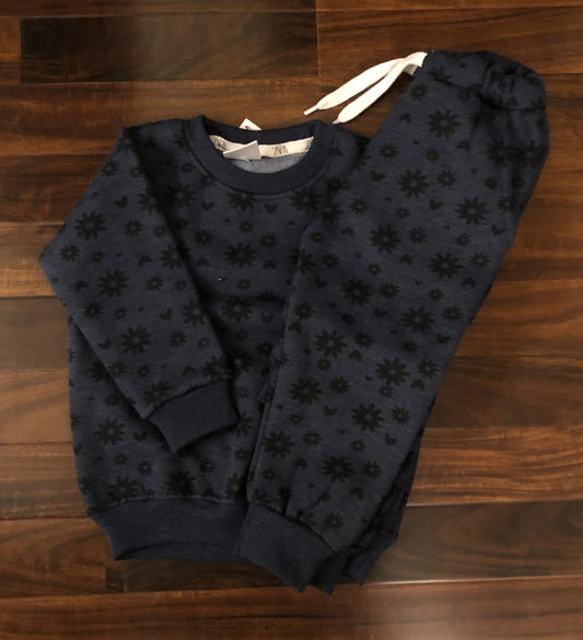 Dark blue flower hearts tracksuit for kids