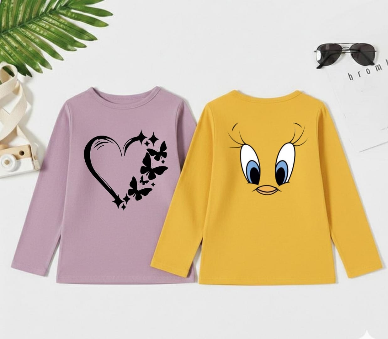 Pack of two Full Sleeves t-shirts (butterfly heart - tweety)