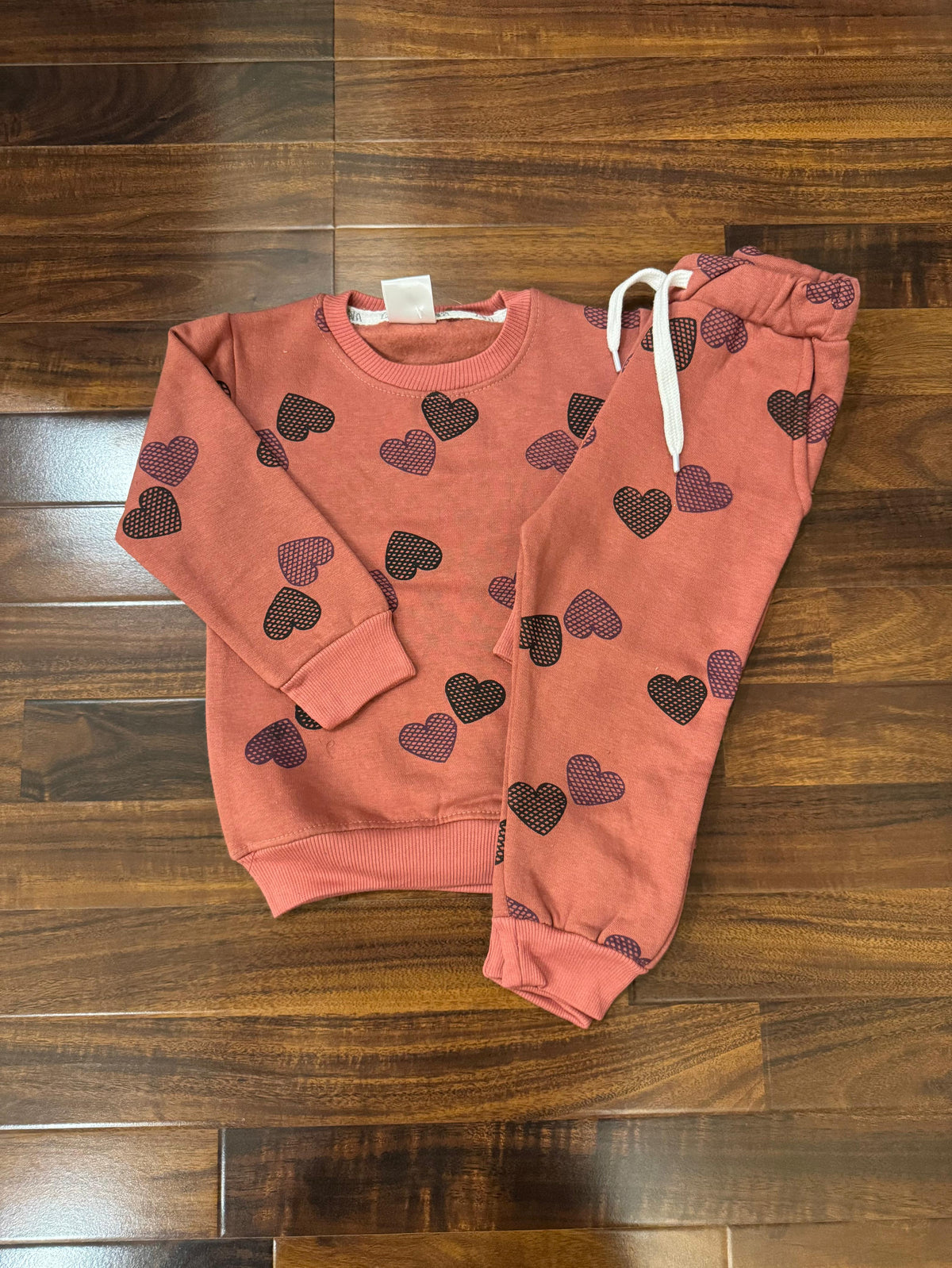 Rust color hearts tracksuit for kids