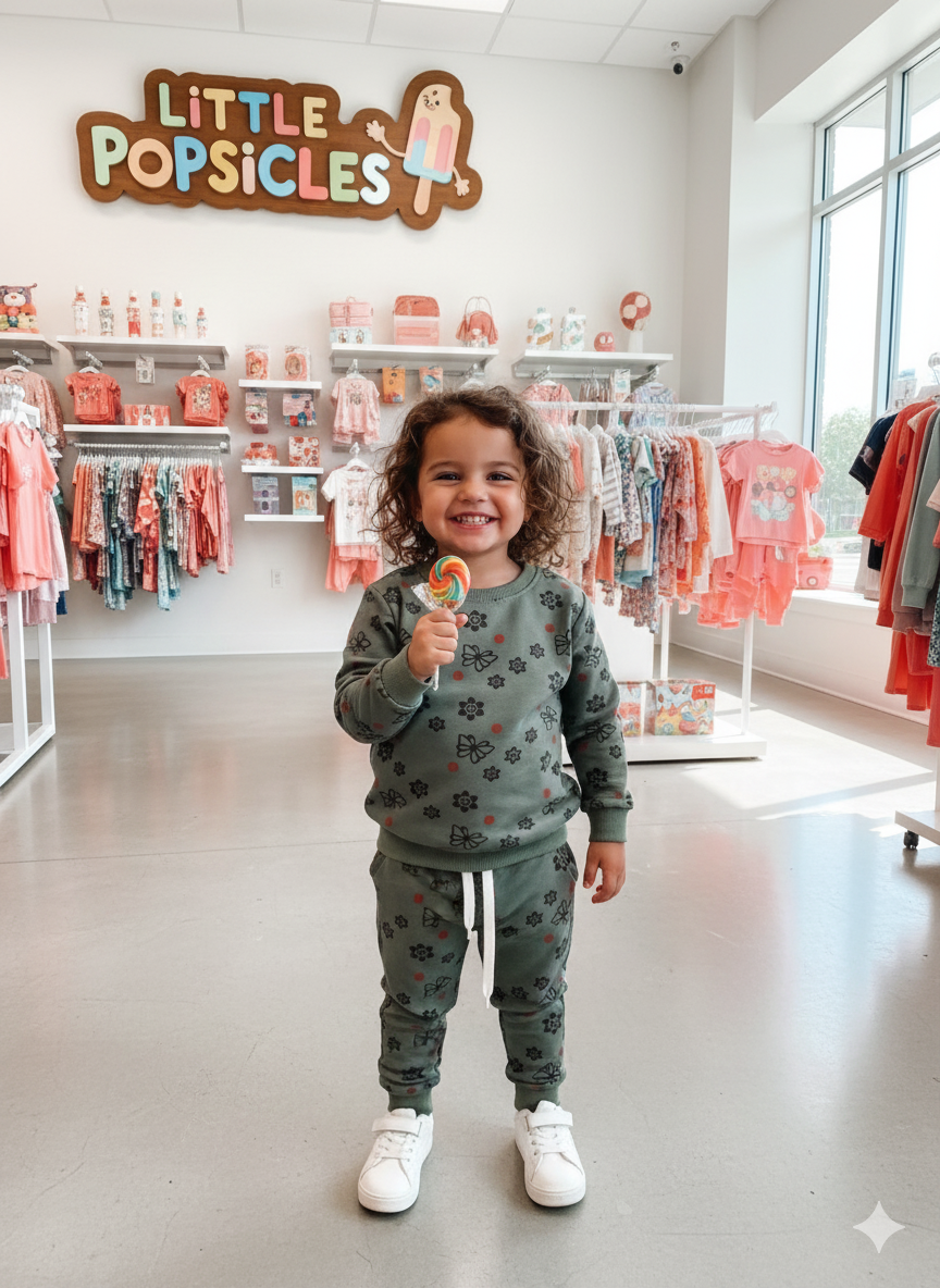 Dark green butterfly flower tracksuit for kids