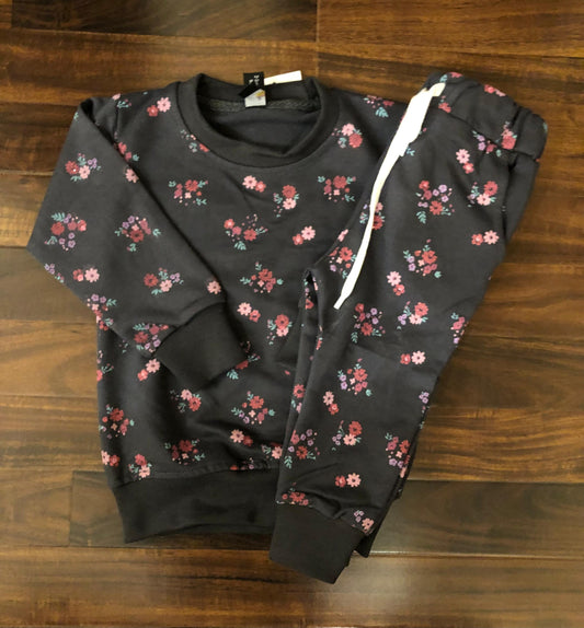 Dark grey flowers tracksuit for kids