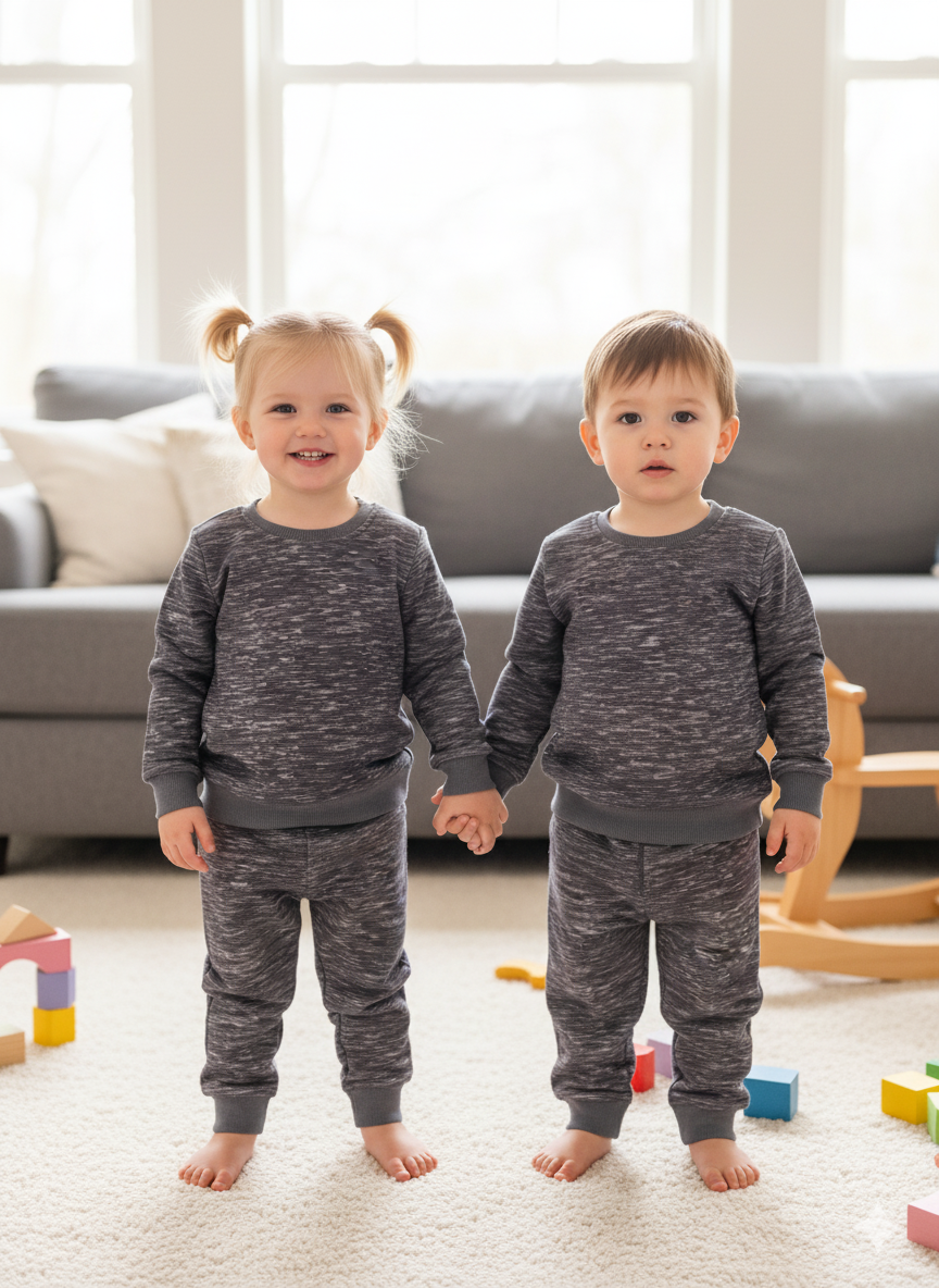 Grey melange Tracksuit for kids