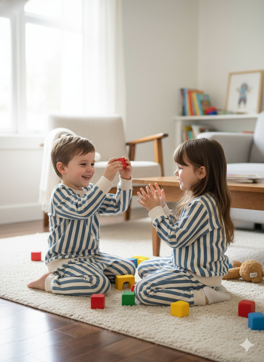 Blue and white horizontal stripes tracksuit for kids
