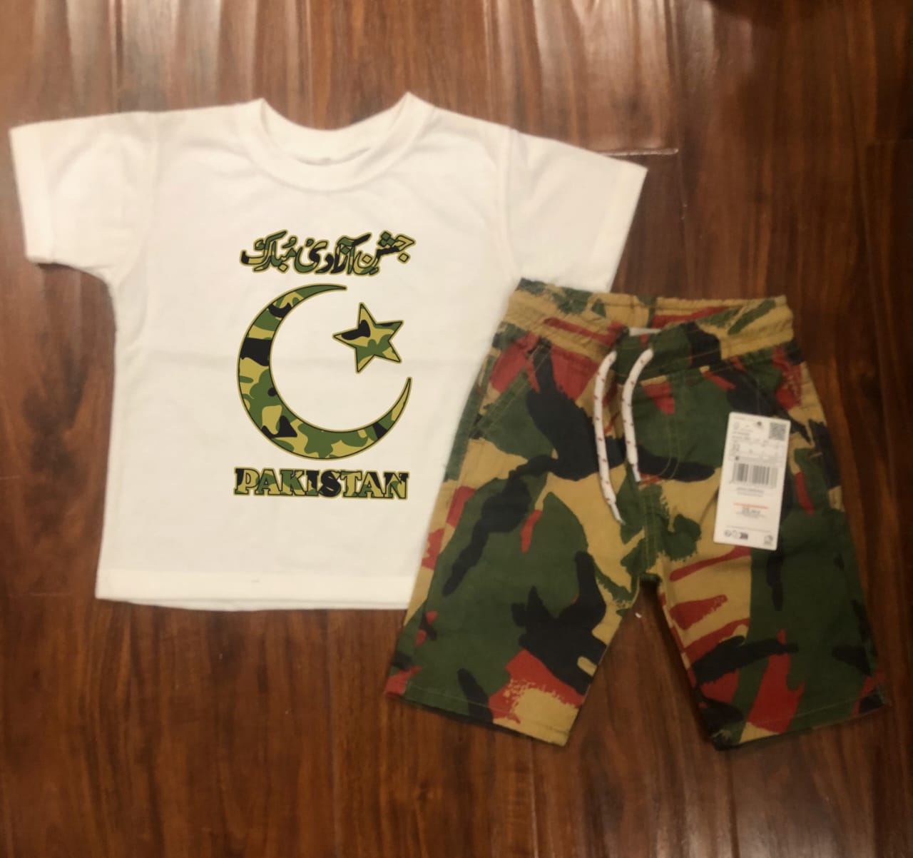 Pakistan independence day T-shirt and shorts set for kids