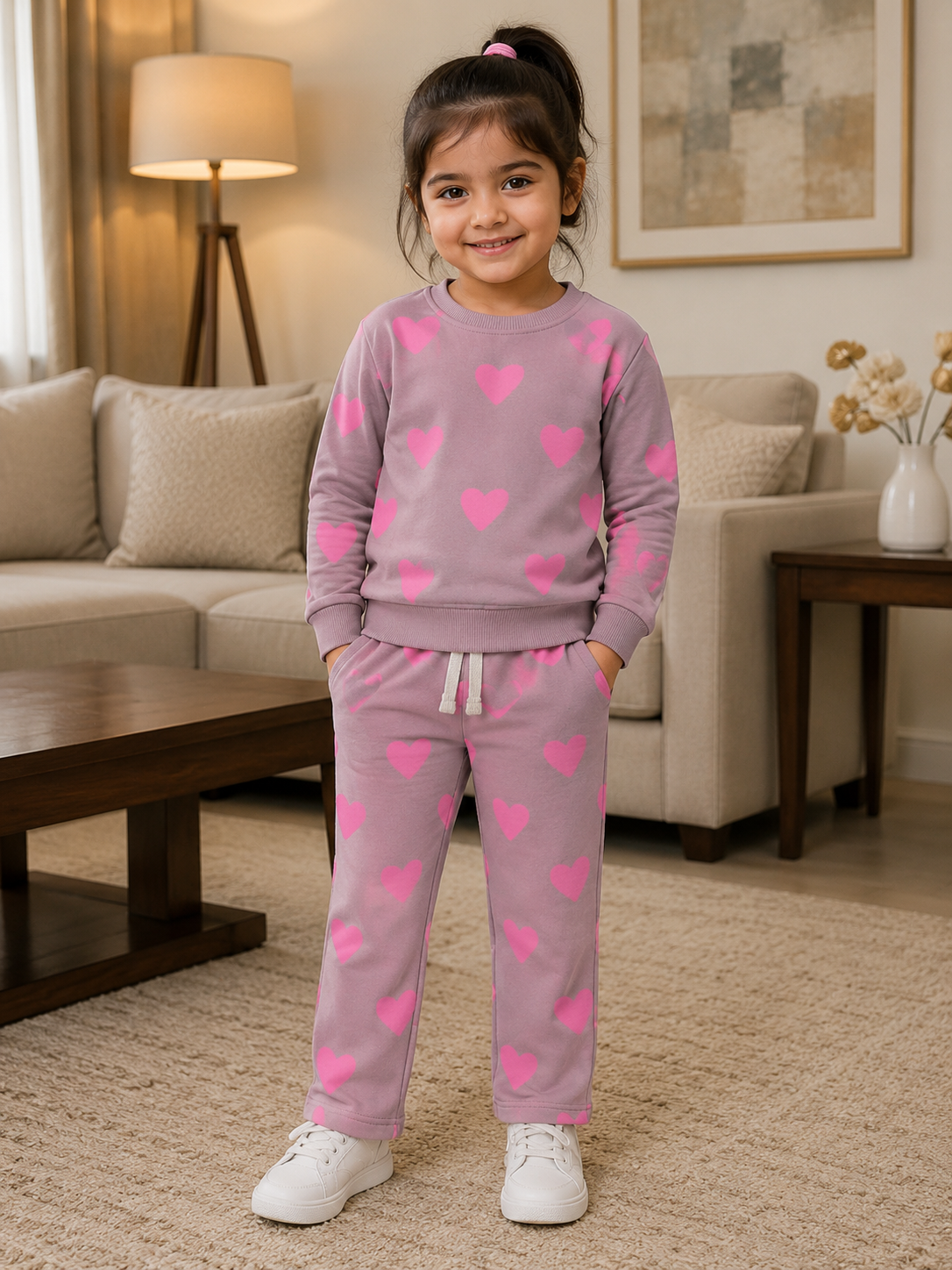 Soft Pink Hearts Allover Tracksuit