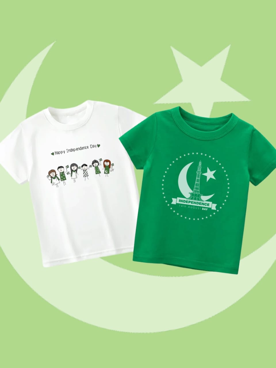 Pack of two independence day t-shirts for kids ( Minar e Pakistan - Kids Celebrating)