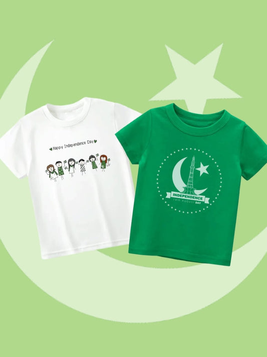 Pack of two independence day t-shirts for kids ( Minar e Pakistan - Kids Celebrating)