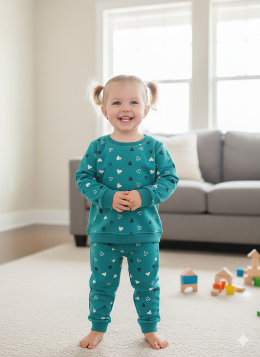 Green mini hearts Tracksuit for kids