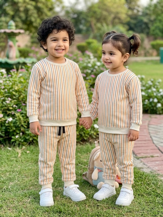 Orange and blue horizontal lines tracksuit for kids
